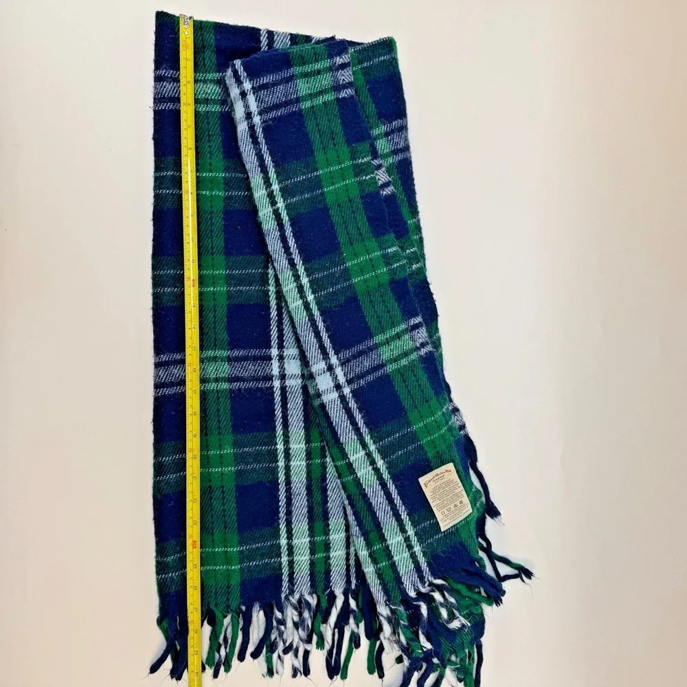Faribault Woolen Mill  Blue‎ Green White Plaid WOOL Throw Blanket 53